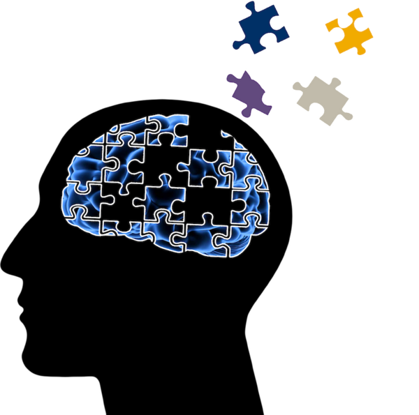 illustration of a head with puzzle pieces as brain as SCN Lab logo